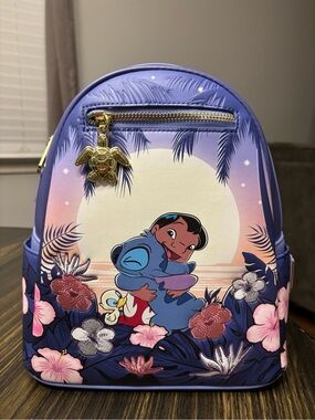Loungefly Disney Lilo & Stitch Floral Sunset Scene Mini Backpack. NWT